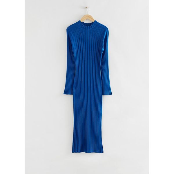 Midikleid Aus Rippstrick - Blau